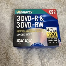 NIB Memorex 3 DVD-R & 3 DVD-RW Single Sided 4.7GB/120 Minute Video - 6 Pack Box picture