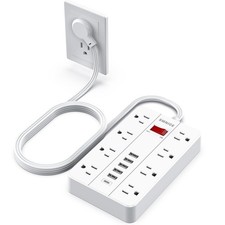 SMNICE Power Strip with USB, Flat Plug 8 Widely 5FT, White picture