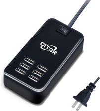6 Port USB Charging Station Fast Charger Hub Power Strip On/Off Switch Black picture