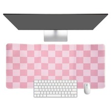 Checkered Desk Mat, 23.6x11.8 Inch Mouse Pad with Non-Slip, Pink picture