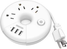 Travel Multi Outlet Power Strip, 3 Outlets & 3 USB Ports Adapter Cord 15inches picture