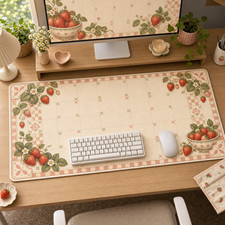 Cream Strawberry Cafe Tile Gaming Mouse Pad Desk Mat 36x18 picture