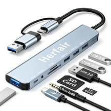 USB Hub 3.0 USB C Hub with SD Card Reader Audio Jack 8 in 1 USB Extender Spli... picture