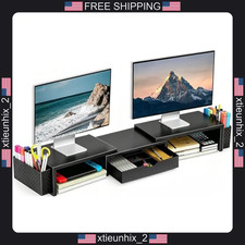 Dual Monitor Stand Riser with Drawer and Pen Holders, Adjustable Length picture