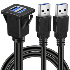 Dual Ports Square USB 3.0 Panel Flush Mount Extension Cable with Buckle for Car picture