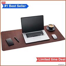 Leather Desk Mat 36 x 17 Inch Dark Brown PU Non Slip Felt Base Writing Pad for picture