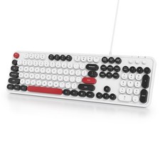 Wired Cute Retro Round Key Typewriter Keyboard - Full Size, Quiet, Plug and P... picture