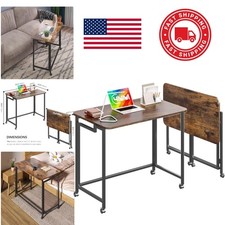 Mobile Folding Computer Desk 31.5 Inch Rustic Brown and Black Lightweight Design picture