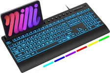 Large Print Computer Keyboard LED Lighted Backlit Full Size Multimedia Key picture