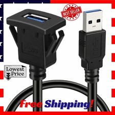 Square Single Port USB 3.0 Panel Flush Mount Extension Cable with Buckle 3 FT picture