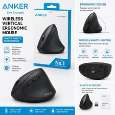 Anker Wireless Vertical Ergonomic Mouse Silent Clicks 1600 DPI 5-Button Black picture