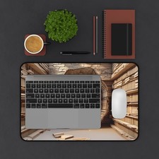 Cozy Library Bookshelf Desk Mat | Bookworm Reading Room Mousepad picture