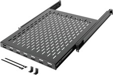Tecmojo 1U Sliding Rack Shelf,4-Post Vented 21.7-35.4