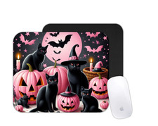 Cute Black Cat Halloween Mouse Pad | Pink Spooky Desk Accessory Desk Mat picture