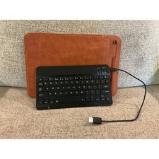 Slim Wireless Bluetooth Keyboard with Brown Faux Leather Protective Sleeve Case picture