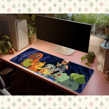 Pokemon Ash Pikachu Kanto Starters Desk Mat Mouse Pad Anime Gaming Large picture