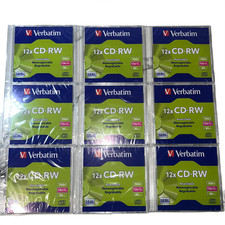 9x Verbatim CD-RW 700MB 12X High Speed Branded 1-Pack Slim Case picture