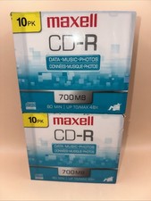 New Qty. 2 Maxell 10 Pack CD-R Blank Media Maxdata 80 Min Each CD 700mb Sealed picture