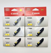 Lot of 6 Original Canon Pixma 251 Yellow Ink Cartridges New in Box picture