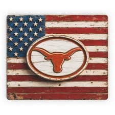 Texas Longhorn Mouse Pad Rustic Wood American Flag Desk Mat Non-Slip 9.5x8 In picture