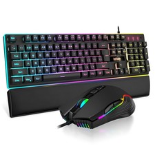 RedThunder K10 Wired Gaming Keyboard Mouse Wrist Rest Combo RGB 7200 DPI Black picture