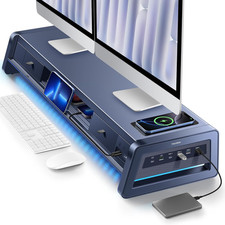 Vaydeer All-In-One Dual Monitor Stand Riser with 2 Drawers, 8USB Ports and Wirel picture
