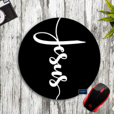 JESUS CROSS LOGO CUSTOM ROUND MOUSE PAD DESK MAT BLACK WHITE RELIGIOUS GIFT picture