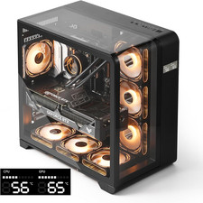 ATX Mid-Tower PC Case with Screen, Three Side Glass, Curved Full View Dual Gamin picture