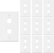 10 Pcs - 2 Port Wall Plate Keystone RJ45 Cat6 Cat5e Insert Jack White WallPlate picture