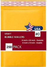 250 PC #0 6X10 Inches 250 Pack Inches Kraft Bubble Mailers Yellow Shipping Padde picture