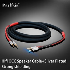 Pair Silver Plated Speaker Cable OCC Copper Line with Gold Plated Banana Plugs picture
