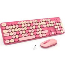 Wireless Keyboard And Mouse Combo - Silent, Full-Sized Colorful Typewriter Keybo picture