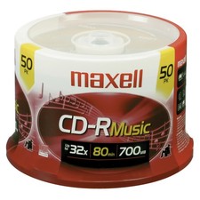 Maxell 625156 50Pc Cd-R Music 80Min Spindle 32X700Mb Music/Data Disc picture