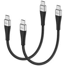 USB C to C Cable (2Pack 1FT, 100W) Short C 1 ft - 2 Pack, Black  picture