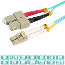 1-20M LC UPC to SC UPC OM4 Fiber Optic Multi Mode Duplex 50/125 Patch Cable Aqua picture