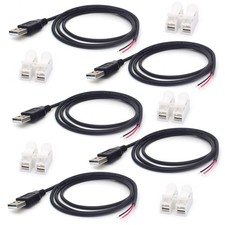 ELNONE 5PCS USB Pigtail 2 Wire Cable, 1M/3.3FT 1 meter (3.3 feet), Black  picture
