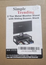 Simple Trending 2 Tier Metal Monitor Stand With Sliding Drawer, Black, New. picture