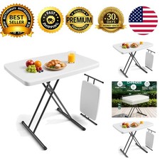 Folding Table 30 Inch Adjustable Height TV Tray Laptop Desk Heavy Duty White picture