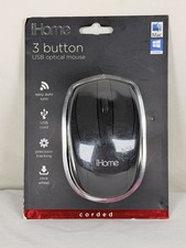 iHome 3 Button USB Optical Mouse Black Corded PC Mac NEW picture