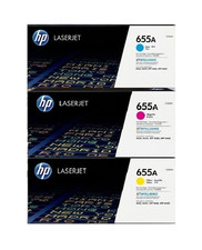 HP 655A 3-Pack Original LaserJet Toner Cartridge (CF451A, CF452A, CF453A) New O picture