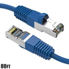80FT Cat7 RJ45 Network LAN Ethernet SSTP Patch Cable Shielded Copper 600MHz Blue picture
