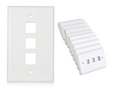 10-Pack Low Profile 3-Port Keystone Jack Wall Plate in White Cat5e Cat6 HDMI BNC picture