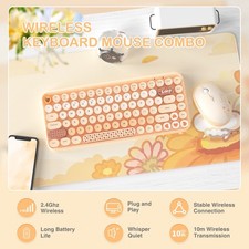 AJAZZ 308I Wireless Bluetooth Typewriter Keyboard and Mouse Set Round Keycaps picture