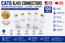 Cat6 RJ45 Plugs 30-50µ Gold Plated Non Pass Through PoE ready 23AWG 100pcs picture