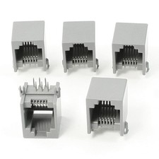 5 Pcs RJ12 6P6C 6 Round Pin Network Modular PCB Connector Jacks Black Gray picture