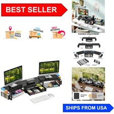 Versatile Dual Monitor Stand with Storage Drawer - Easy Assembly and Support picture