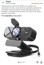 TRAUSI Full HD 1080P USB Webcam Black, Microphone, Privacy Cover picture