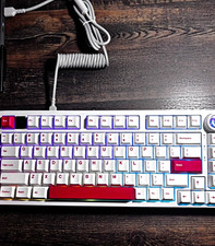 Custom mechanical wireless keyboard linear hand lubed switches. Red and white picture