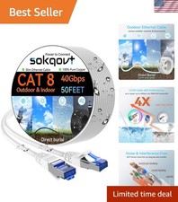Ultra-Slim 50ft Cat 8 Ethernet Cable - 40G High-Speed Solution for Home & Office picture