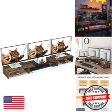 WESTREE Monitor Stand, Brown Plastic Dual Monitor Riser with 3 Shelves picture